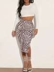 Zebra Print Split Slim Skirt Elegant High Waist Midi Skirt For Spring & Summer Women's Clothing