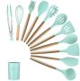 12 Piece Kitchen Silicon Wooden Cooking Utensils Set
