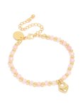 Waterproof Gold Plated Stainless Steel & Pink Beaded Heart Charm Bracelet