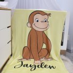 Personalised Fleece Blanket Sitting Monkey