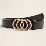 Stylish Simple Casual Golden Pin Buckle Belt Trendy Versatile Simple Pu Leather Belts Jeans Dress Pant Accessories For Women