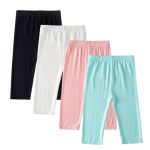 4-PACK Girls Capris Leggings Kids Summer Basic Solid Stretch Casual Cropped Tights For School Wearing For 2-13 Years