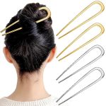 4 Pcs 5.5INCH French Hair Pins Large U-shaped Chignon 2 Prong Bun Hair Sticks Vintage Metal Forks Stick Accessories For Long Thi