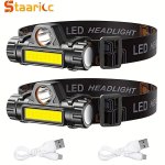 2PCS Super Bright Rechargeable Portable Headlamp With Magnetic Powerful Led/cob Flashlight For Outdoor Camping Fishing Hiking Em