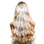 Yolev Bridal Hair Bow Veil With Pearl White Wedding Veil With Barrette Short Tulle Hair Accessories For Bachelorette Party Brida