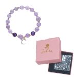 8MM Natural Amethyst Bracelet With Moon Charm For GIFT-SL0011