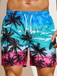 Coconut Trees 3D Print Men's Trendy Drawstring Shorts Men's Digital Print Sports Shorts Summer Outdoor Holiday