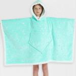 Kids 2 In 1 Turquoise Stars Hooded Poncho Blanket