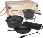 7 Piece Pre-seasoned Heavy Duty Cast Iron Camping Potjie Set Potjie With Lid 4.28 L Capacity