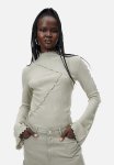 Overlock-detail Rib-knit Top - Light Khaki Green