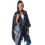 High Bulk Jacquard Poncho Wrap - Chess Black white - 122 X 167 Cm