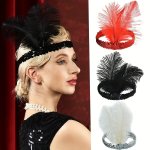 Great Gatsby Style Sequins Faux Feather Headpiece Women Makeup Dance Party Evening Party Performance Headwear