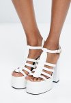 MARTHA-7 Strappy Platform Block Heel - White