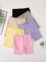 Girls 6pcs/set High Stretch & Fit Solid Colored Short Leggings For Daily Wear