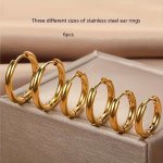 3PAIRS Stainless Steel Golden Plated Classic Circle Hoop Earrings Colorfast Minimalist Hoop Earrings