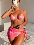 Women's Tie-dye Bikini Set With Padded Top And Sarong 3-PIECE Swimwear Summer Beachwear Adjustable Straps Colorful Swimsuit