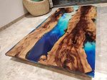 Personalized Large Epoxy Table Resin Dining Table For 2 4 6 8 River Wood Epoxy Coffee Table Top Living Room Table 16.5" Inches T