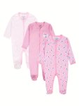 Baby Girls Long Sleeve Cute & Comfy Cotton Romper 3PCS Set Infant Newborn Onesies