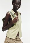Sleeveless Linen-blend Shirt - Light Khaki Green