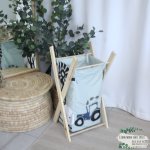 Washing Basket Wooden Stand Sage Green Farm