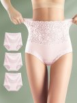 3 Pcs Elegant Shapewear Panty Lace Plain High Waisted Tummy Control Intimates Briefs Women's Lingerie & Underwear