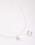 Silver Round Solitaire Necklace & Earring Set