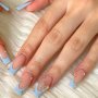 24PCS Blue French Tip Press On Nails 3D Butterfly Rhinestone False Nails - Perfect Christmas Nail Decorations For Women Girls