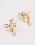 Goldair Gold Plated Pearl Butterfly Long Drop Earrings