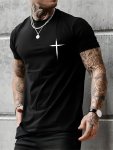 Cross Pattern Print T-Shirt Men's Casual Comfy Tee For Summer Men's Short Sleeve Top For Daily Activity