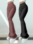 Women's High Waist Flare Yoga Pants Stretchy Solid Color Polyester Spandex Knit Casual All-season Bell Bottom Trousers