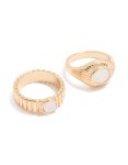 Goldair Gold White Stone Textured Rings 2-PACK - M l