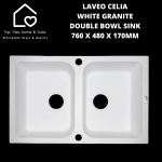 Laveo Celia White Granite Double Bowl Sink - 760 X 480 X 170MM