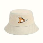 Printed Teddy Bear Sun Protection Bucket Hat Unisex Outdoor Sunshade Cap Polyester 100% No-stretch Fabric With Knitting And Prin