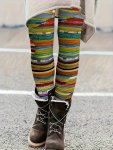 Striped High Waist Leggings Casual Skinny Stretchy Tights Leggings For Daily Wear Women's Clothing