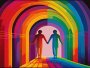 Canvas Wall Art - Rainbow Connecting Two Figures - B1380 - 120 X 80 Cm