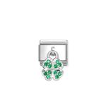 Composable Classic Link Pendant Four-leaf Clover Green Stones