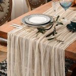 1PC Table Runner Balinese Pleated Atmospheric Table Runner Elegant Solid Color Cheesecloth Table Cover Holiday Desktop Decoratio