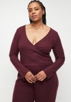Cotton On Plus Super Soft Ribbed Wrap Top - Dark Oak