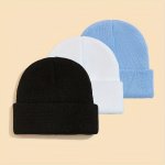 3PCS Kids' Knit Beanie Hats - Stretchy Warm & Cozy For Boys And Girls Perfect For Fall winter - Mixed Colors