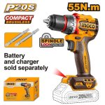 Ingco 20V Compact Bl Cordless Drill 55NM Solo Unit CDLI205581