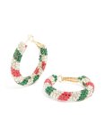 Goldair Gold Green Red & Clear Diamante Candy Cane Hoop Earrings
