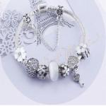 Charming White And Silver Bracelet With Heart Locket And Flower Themed Charms - Charm Bracelet 21CM