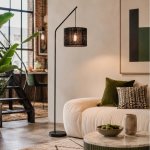 Akari Arch Lamp With Black Grid Shade