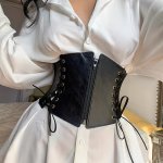 1PC Retro Lace Up Zipper Waist Belt Pu Leather Elastic Wide Waistband Classic Dress Coat Belt For Girls