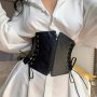 1pc Retro Lace Up Zipper Waist Belt PU Leather Elastic Wide Waistband Classic Dress Coat Belt For Girls