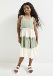 PoP Candy Shoulder Tie Strap Dress - Sage & White