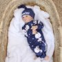 Baby Grow With Beanie And Bow Navy Grey Elephant And Star