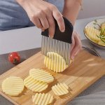 1PC Crinkle Cutter Wavy Chopper Knife Upgraded Metal Crinkle Knife Safety Kitchen French Fry Chip Cutter Wavy Slicer For Fruit V