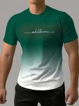 Men's Fashion Gradient Color Sports T-Shirt Casual Stretch Round Neck Tee Shirt For Summer