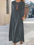 Plus Size Elegant Dress Women's Plus Velvet Solid Long Sleeve Round Neck Loose Maxi Dress